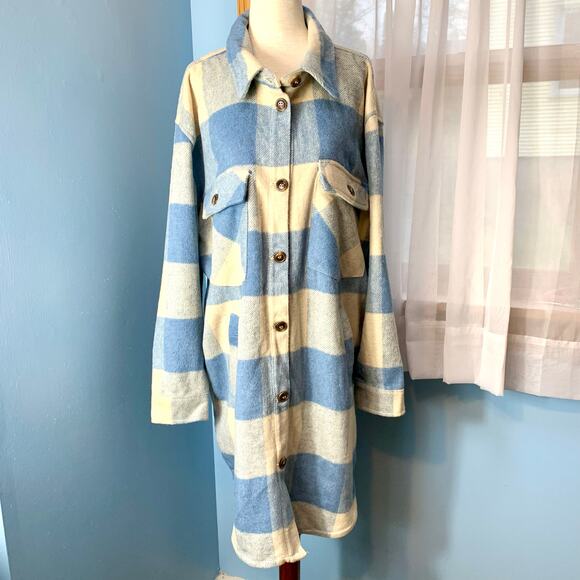 NWT Blank NYC Light Blue Buffalo Plaid Coat Size Large - Picture 7 of 8